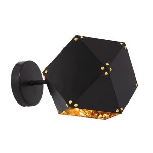 Διακοσμητικό Μοντέρνο Φωτιστικό Τοίχου Μαύρο Χρυσό Μεταλλικό Μονόφωτο Πολύγωνο 00794 WELLES