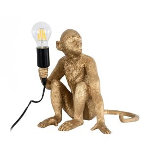 Μοντέρνο Χρυσό Επιτραπέζιο Φωτιστικό Πορτατίφ Πίθηκος Καθιστός Globostar