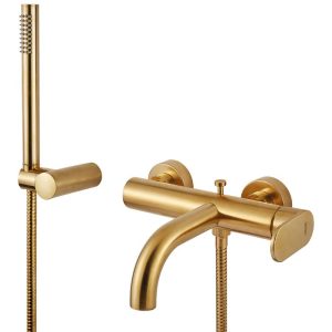 Brushed Gold Wall Mounted Bath Shower Mixer and Kit Armando Vicario Slim 500100