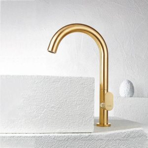 Gold Modern High Rise Basin Faucet with Waste 500041-201 Slim Armando Vicario