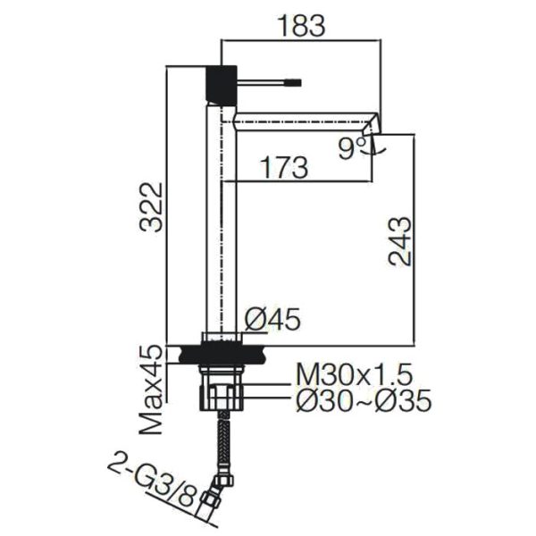 Imex Line Modern Single Lever High Basin Mixer Dimensions