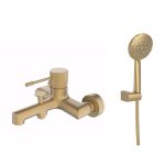 Modern Brushed Gold Wall Mounted Bath Shower Mixer and Kit 10193 Orabella Terra