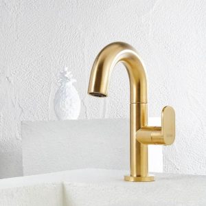 Gold Basin Mixer Tap with Curved Spout 500010-201 Slim Armando Vicario