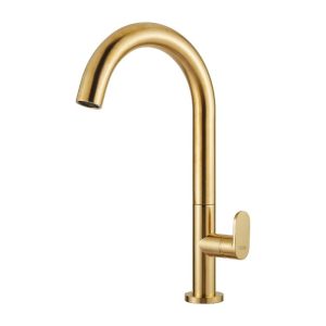 Modern High Rise Basin Mixer Tap with Waste Gold Brushed 500041-201 Slim Armando Vicario