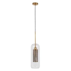 Cylinder Shaped Ceiling Hanging Light Modern 1-Light Glass Transparent Gold Ø15 00741 globostar