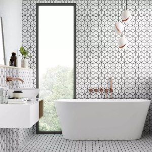 Modern White Mat Porcelain Tile with Hexagon Shapes 26,5x51 Rhombus Snow Realonda