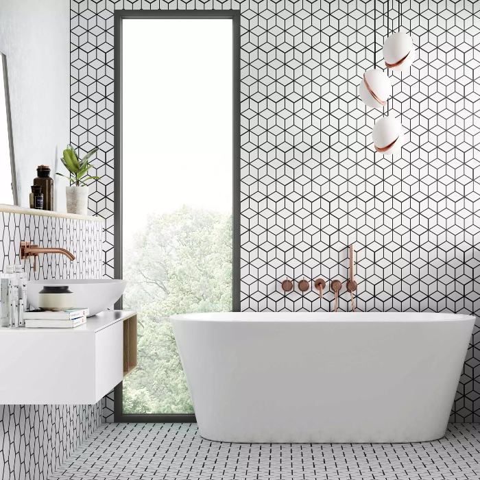 Modern White Mat Wall & Floor Porcelain Tile with Hexagon Shapes 26,5×51 Rhombus Snow Realonda