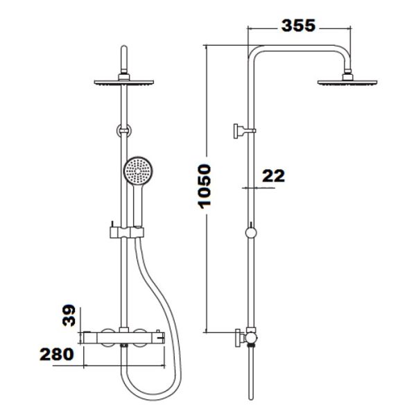 Karag CF 029T Modern Round Thermostatic Bar Valve Dual Outlet Shower Set